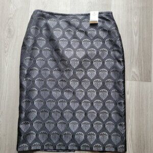 Next Womens Pencil Skirt Size 14 Length Floral Jacquard Pattern Black & Gray